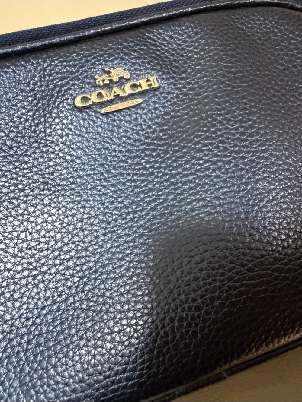 Coach Navy Pebbled Leather Crossbody with Gold Emblem - Picture 5 of 7